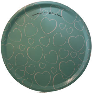 Brickor - "Morgonstund" bricka rund 38 cm turkos/vit